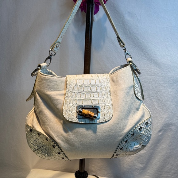 Charlie Lapson Handbags - Elegant White Crocodile-Embossed Shoulder Bag